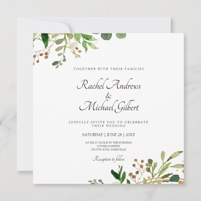 Cartão De Festividades Blumen Grün Dourada Einladung (Frente)