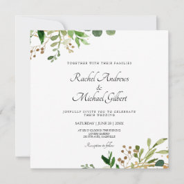 Cartão De Festividades Blumen Grün Dourada Einladung