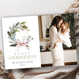 Cartão De Festividades Blush Blue Green Winter Wreath Photo