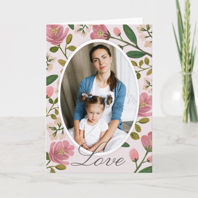 Cartão De Festividades Blush Bouquet Photo Card (Frente)