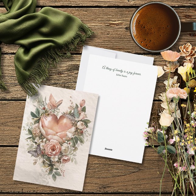 Cartão De Festividades Blush Floral Heart Butterflies and Soft Botanicals (Criador carregado)