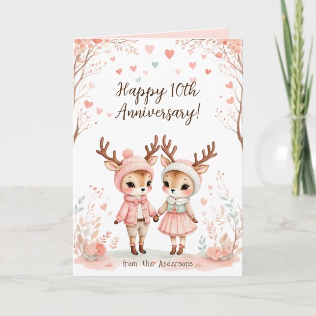 Cartão De Festividades Blush & Mint Reindeer Lovebird Feliz Aniversário (Frente)