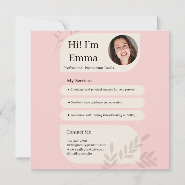Cartão De Festividades Blush Pink Postpartum Doula Professional Design (Frente)