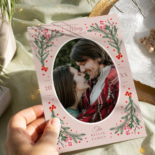 Cartão De Festividades Blush Plana de Natal Fotográfico Elegante Waterco