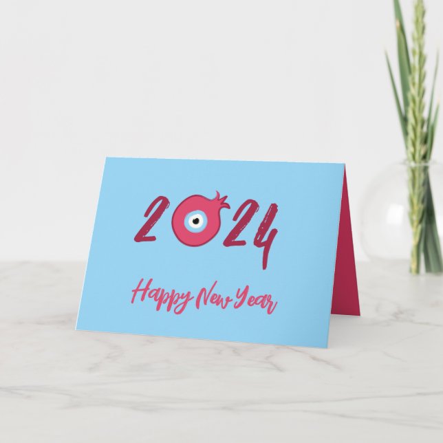 Cartão De Festividades Boa Sorte Charm Pomegranate - Feliz ano novo (Frente)