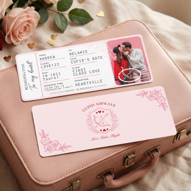 Cartão De Festividades Boarding Pass To Love Plane Ticket Valentine's Day (Boarding Pass To Love Plane Ticket Valentine's Day Holiday Card)