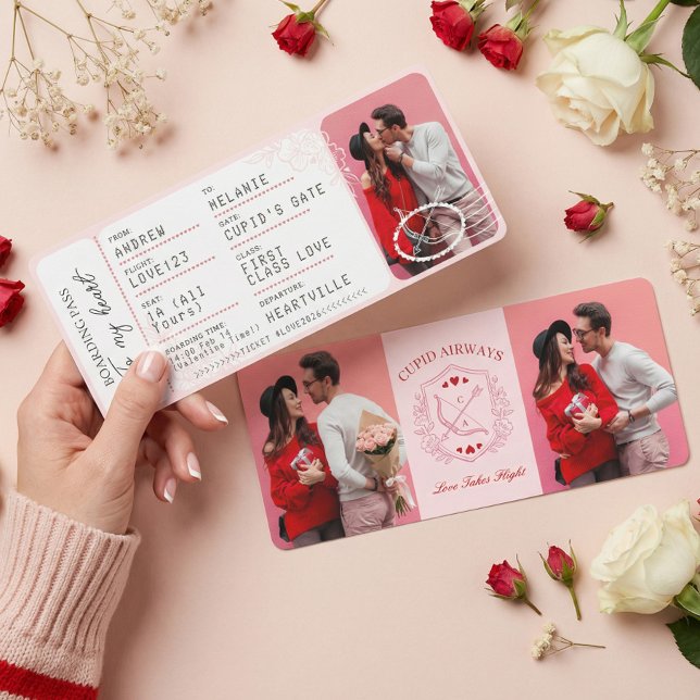 Cartão De Festividades Boarding Pass To Love Plane Ticket Valentine's Day (Boarding Pass To Love Plane Ticket Valentine's Day Holiday Card)