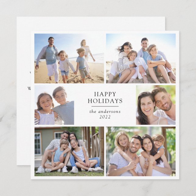 Cartão De Festividades Boas Festas | Colagem de Fotos Quadrada (Frente/Verso)