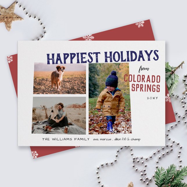 Cartão De Festividades Boas Festas da Colorado Three Photo (From the state of Colorado with love three photo Christmas holiday card and moving announcement)