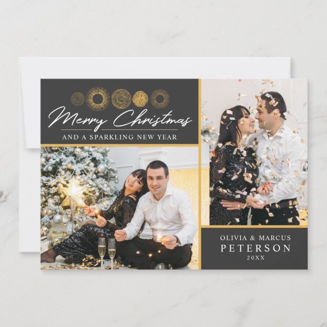 Cartão De Festividades Boas Festas Foto Retrô em Tom Dourado Antigo (Frente)