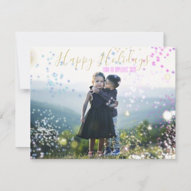 Cartão De Festividades Boas Festas sua foto com brilho (Frente)