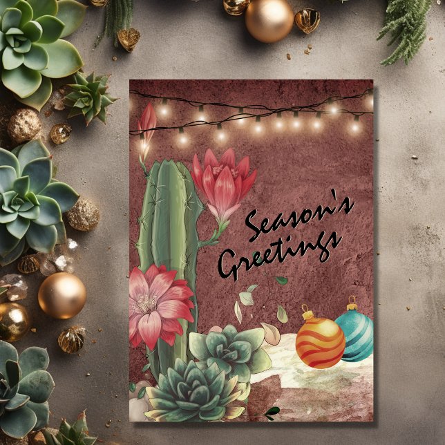 Cartão De Festividades Boas-vindas da temporada Natal e Suculentos (Front - Season's Greetings Cactus and Succulents Christmas Holiday Card)