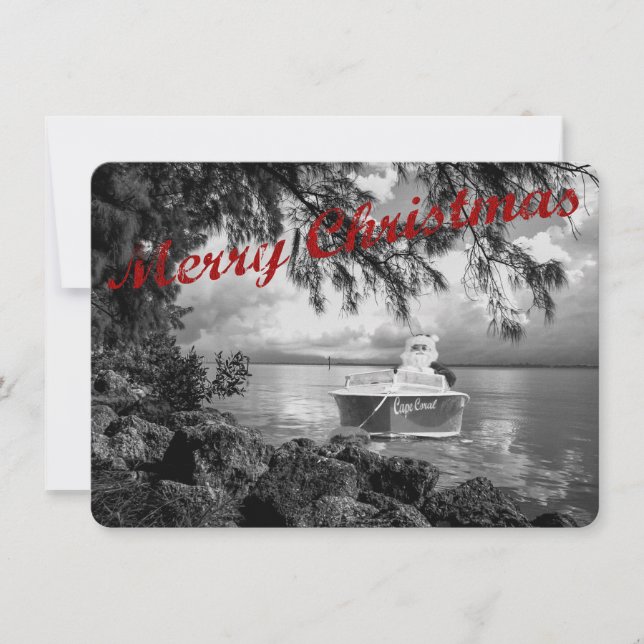 Cartão De Festividades Boating Santa Claus Christmas Card (Frente)