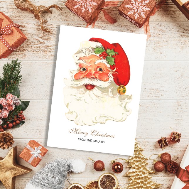 Cartão De Festividades Bochechas bonitas e rosas Retrô Natal (Cute Rosy Santa Christmas Holiday Card)