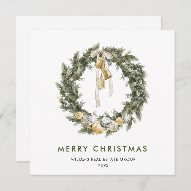 Cartão De Festividades Bohemian Christmas Wreath Corporate Saudação (Frente/Verso)