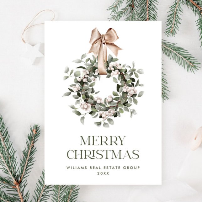 Cartão De Festividades Bohemian Christmas Wreath Corporate Saudação (Criador carregado)