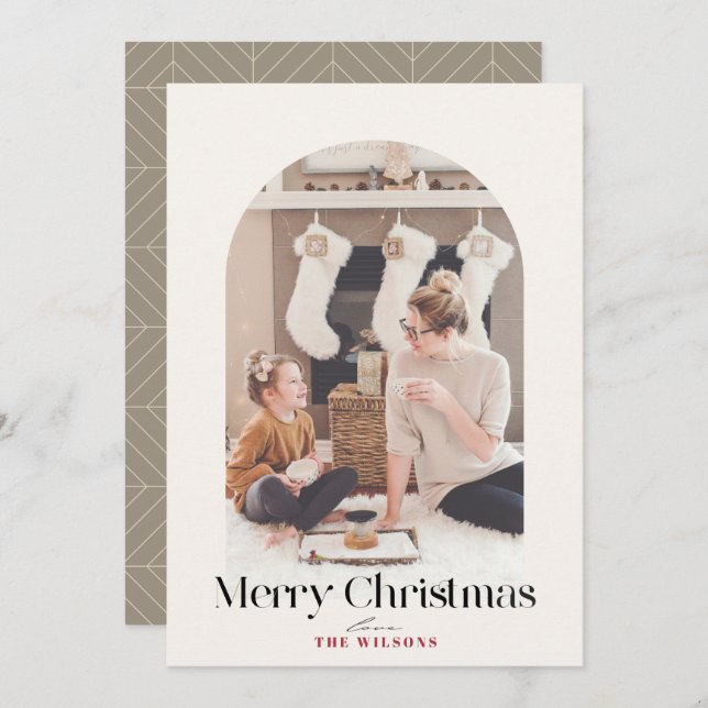 Cartão De Festividades Boho Arch 4 Foto Natal (Frente/Verso)