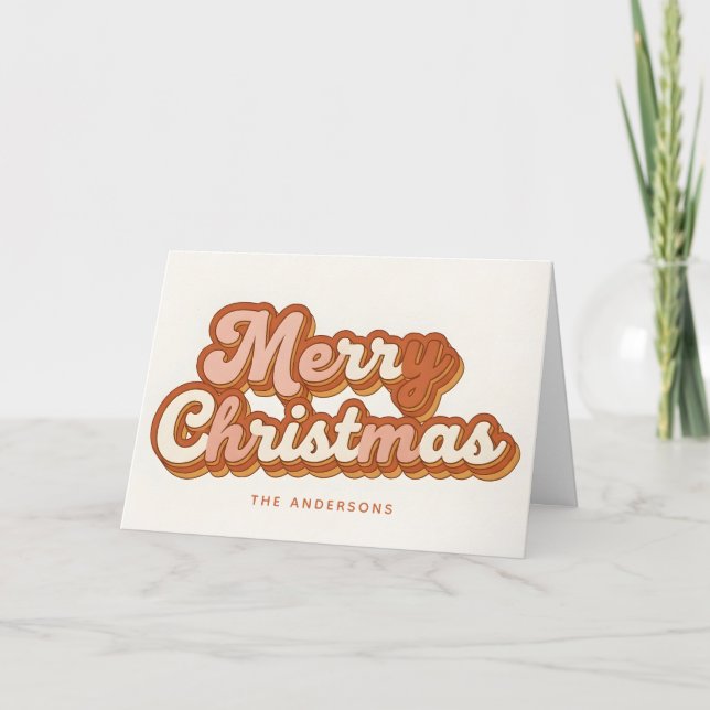 Cartão De Festividades Boho Arco-íris Script Feliz Natal (Frente)