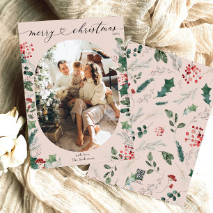 Cartão De Festividades Boho Blush Pink Foliage Natal