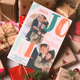 Cartão De Festividades Boho bold script 2 fotos arco Feliz Natal