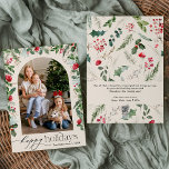 Cartão De Festividades Boho Botânico Feliz Férias 1 Foto<br><div class="desc">Esta coleção apresenta florais vermelhos de aquarela,  bagas e verde de inverno com tipografia moderna e elegante,  com padrão botânico de inverno.</div>