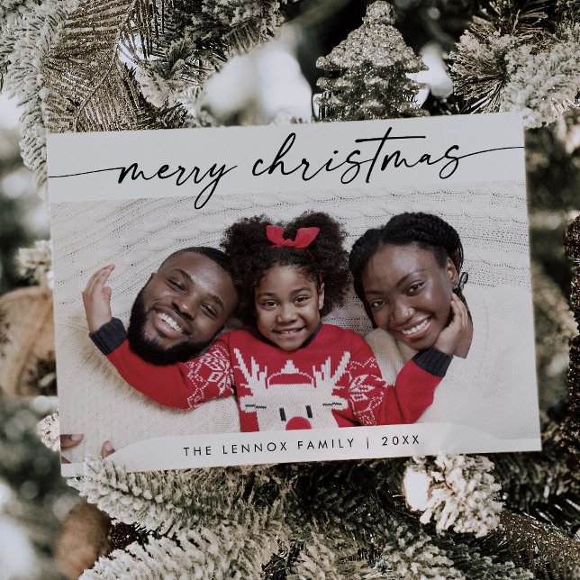 Cartão De Festividades Boho Chic Black White Foto Moderna Fácil Natal (Criador carregado)