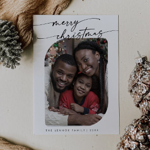 Cartão De Festividades Boho Chic Black White Photo Cute Feliz Natal