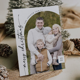 Cartão De Festividades Boho Chic Black White Photo Modern Feliz Natal