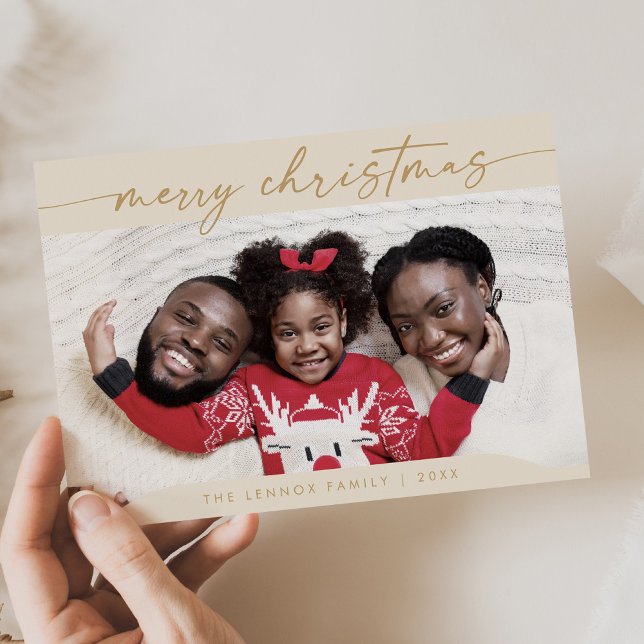 Cartão De Festividades Boho Chic Cream Fácil Dourado Foto Moderna Natal (Criador carregado)