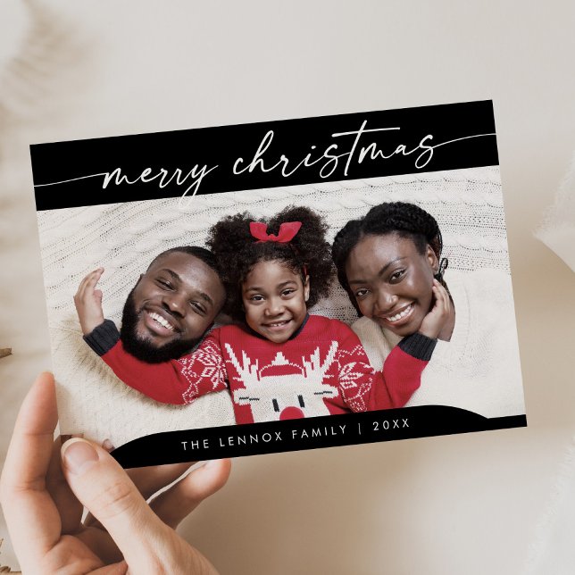 Cartão De Festividades Boho Chic Dark Black Easy Modern Foto Natal (Criador carregado)