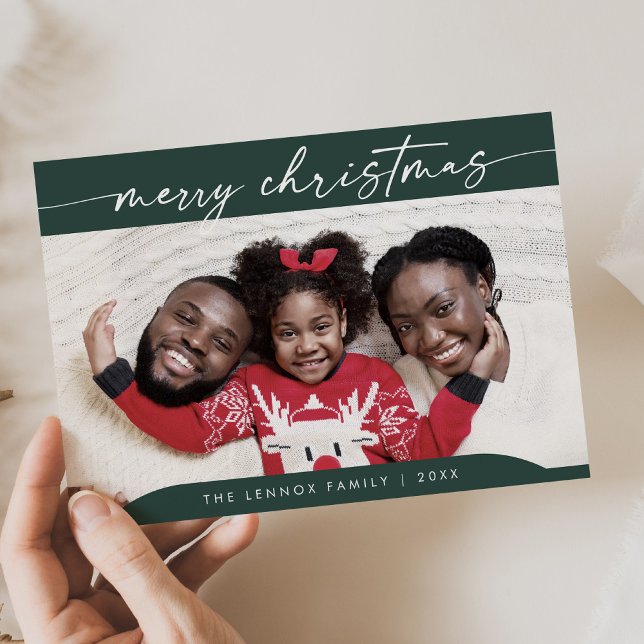 Cartão De Festividades Boho Chic Dark Green Fácil Foto Moderna Fácil Nata (Criador carregado)