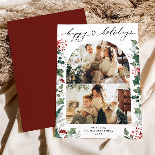 Cartão De Festividades Boho Chic Happy Holidays 2 Photo Arch Card