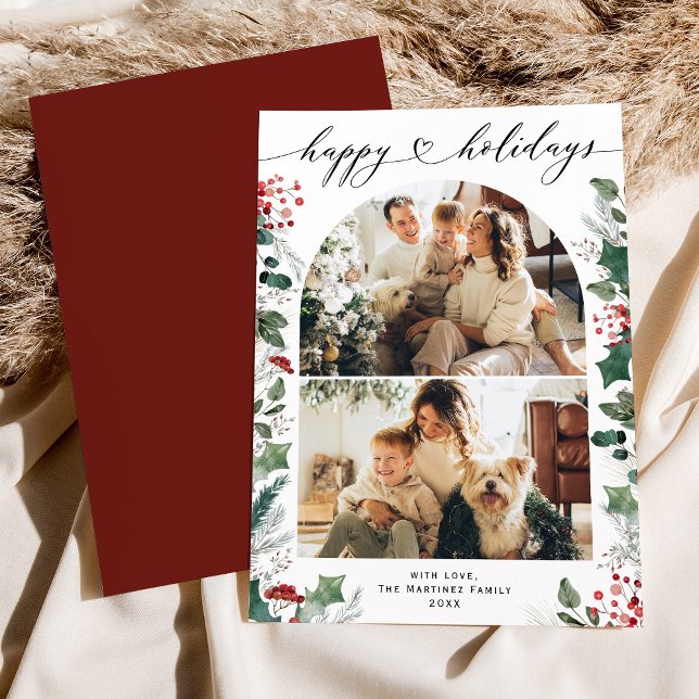 Cartão De Festividades Boho Chic Happy Holidays 2 Photo Arch Card (Criador carregado)