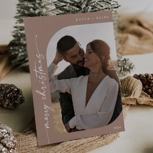 Cartão De Festividades Boho Chic Neutral Foto Simples Feliz Natal