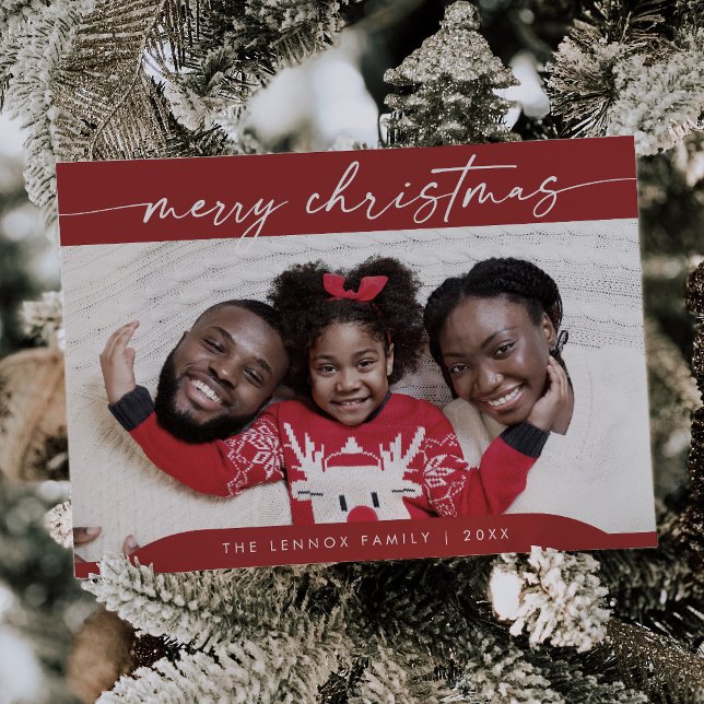 Cartão De Festividades Boho Chic Red Easy Modern Foto Natal (Criador carregado)