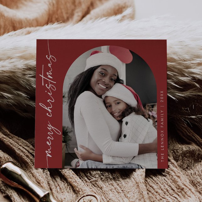 Cartão De Festividades Boho Chic Red Photo Single Felry Christmas (Criador carregado)