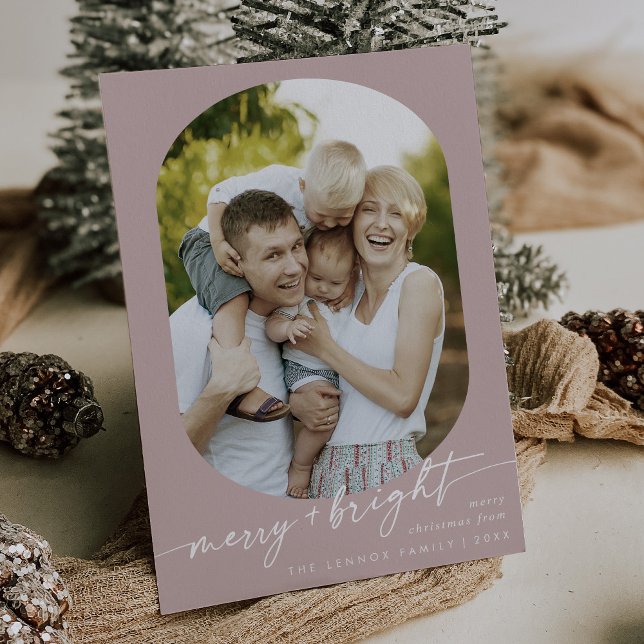 Cartão De Festividades Boho Chic Rosa Rosa Feliz Brilhante Foto de Natal (Criador carregado)