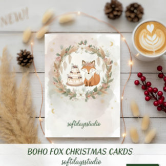 Cartão De Festividades Boho Christmas Fox Greeting Card - Whimsical Woodl