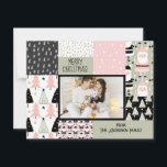 Cartão De Festividades Boho Christmas Patterage Collage Pink Sage Photo<br><div class="desc">Este cartão divertido para o Natal e as saudações da temporada apresenta uma colagem de padrões de feriados estilo boho em verde, preto e rosa sábio, um modelo para sua foto, uma saudação de texto editável e um lugar para seu nome. No verso está uma mensagem de texto editável, coloque...</div>