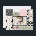 Cartão De Festividades Boho Christmas Patterage Collage Pink Sage Photo<br><div class="desc">Este cartão divertido para o Natal e as saudações da temporada apresenta uma colagem de padrões de feriados estilo boho em verde, preto e rosa sábio, um modelo para sua foto, uma saudação de texto editável e um lugar para seu nome. No verso está uma mensagem de texto editável, coloque...</div>