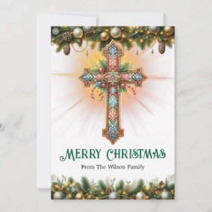 Cartão De Festividades Boho Cross com Natal de Padrões Itriciados