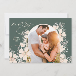 Cartão De Festividades Boho Feliz Natal Verde