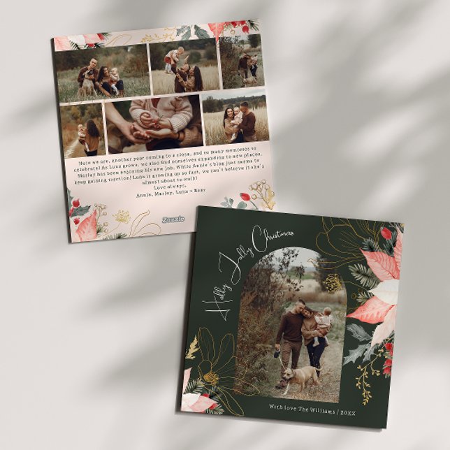 Cartão De Festividades Boho Floral Arch Holly Jolly Natal Sete Foto (Criador carregado)