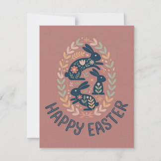 Cartão De Festividades Boho Floral Bunny Easter Wreath Spring Card