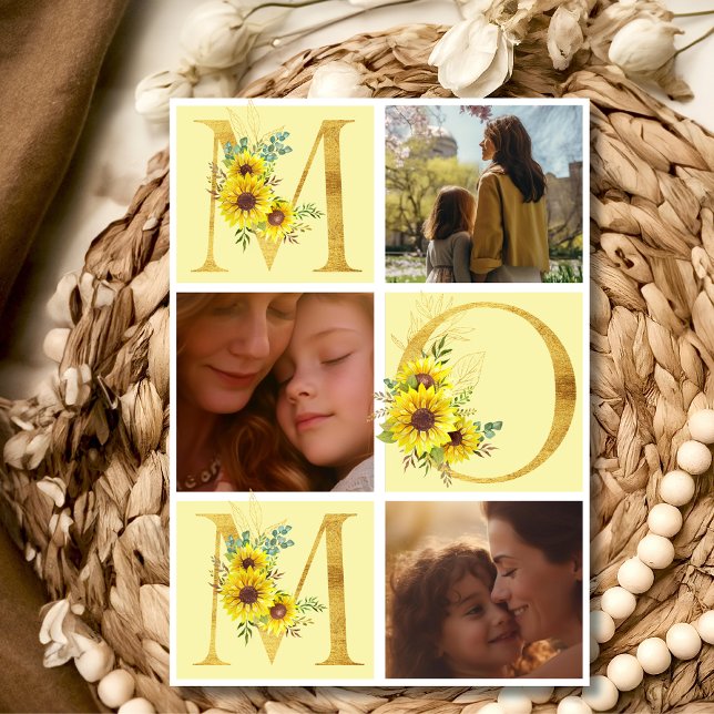 Cartão De Festividades Boho floral Dia de as mães mãe três fotos (Criador carregado)