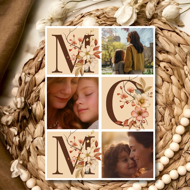 Cartão De Festividades Boho floral Dia de as mães mãe três fotos (Criador carregado)