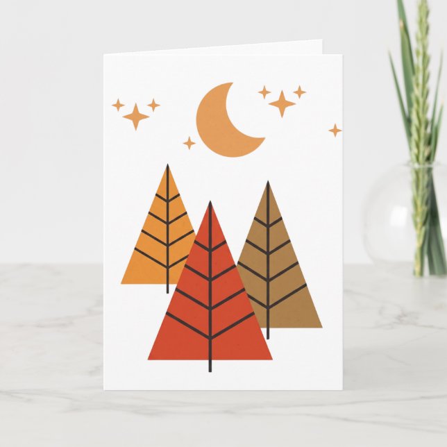 Cartão De Festividades Boho Geometric Forest – Minimalist Pine Trees (Frente)