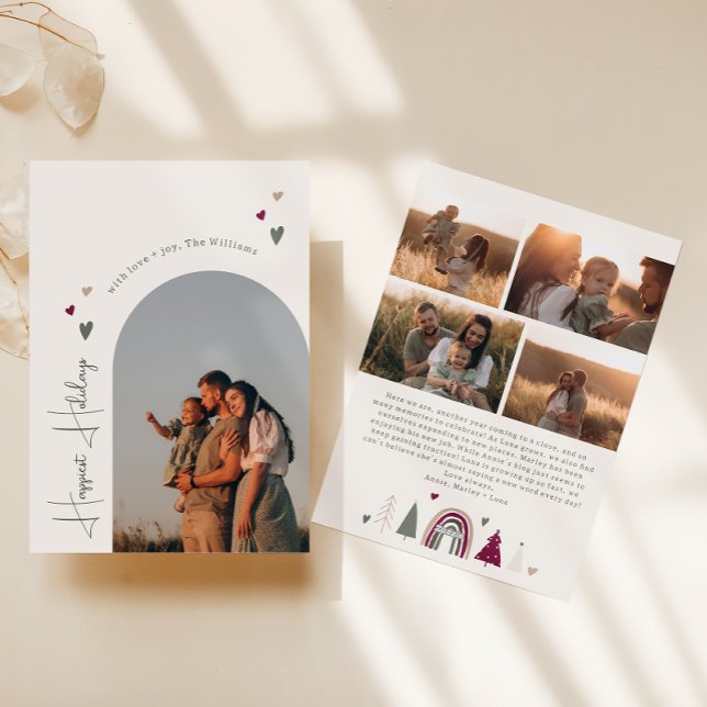 Cartão De Festividades Boho Hearts Arch Happiest Holidays Cinco Fotografi (Criador carregado)