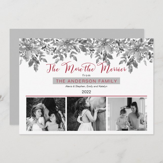 Cartão De Festividades Boho Holiday Greenerase Quanto Mais Merrier 3 Foto (Frente/Verso)