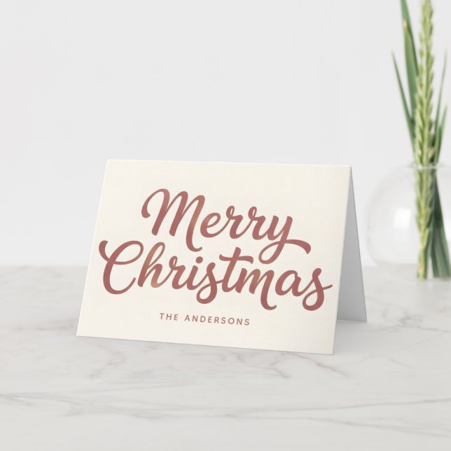 Cartão De Festividades Boho Minimal Script Feliz Natal (Frente)